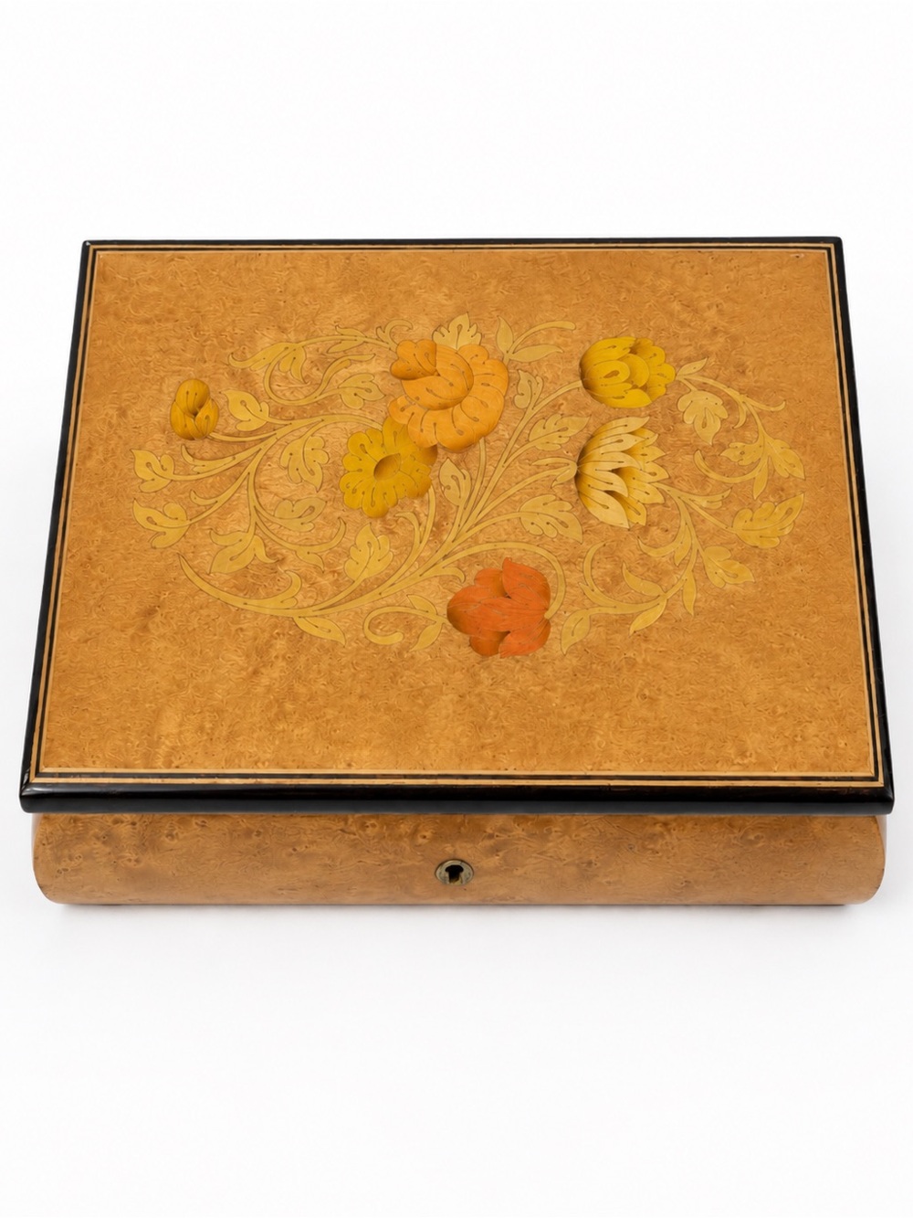Vintage working music box Floral Inlay Keepsake Trinket Box